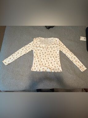 NWT Kohl's Pink Republic Kawaii Print Long Sleeve Henley Tee, Size Large